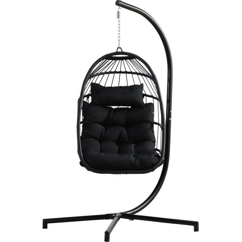 Indoor Outdoor Patio Hanging Egg Chair Wicker Swing Hammock Chair with Stand
