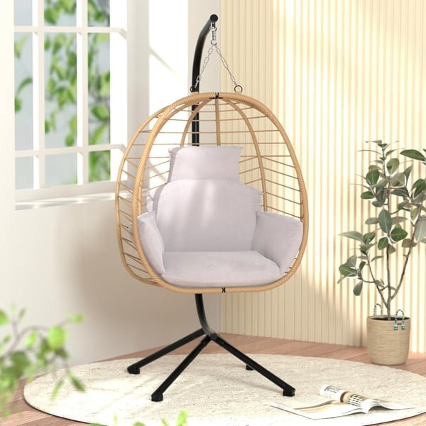 Hanging Egg Chair with Stand Patio Hammock Swing Chair