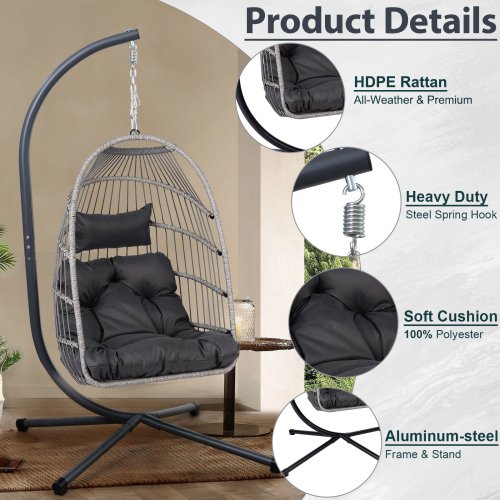 Outdoor Egg Hanging Chair with Stand - Image 3