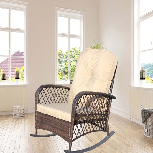Outdoor Wicker Rocking Chair with Wide Seat