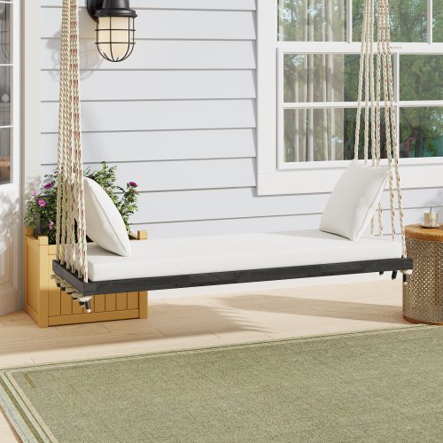 Hanging Porch Swing Bench with Cushion&Pillows