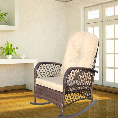 Outdoor Wicker Rocking Chair with Wide Seat