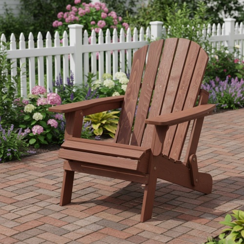 Oversize Wooden Outdoor Folding Adirondack Chair with Pre-Assembled BackRest